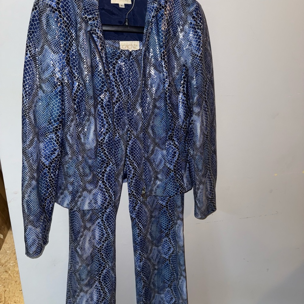 Cache Blue Snakeskin Pantsuit with Flared Pants